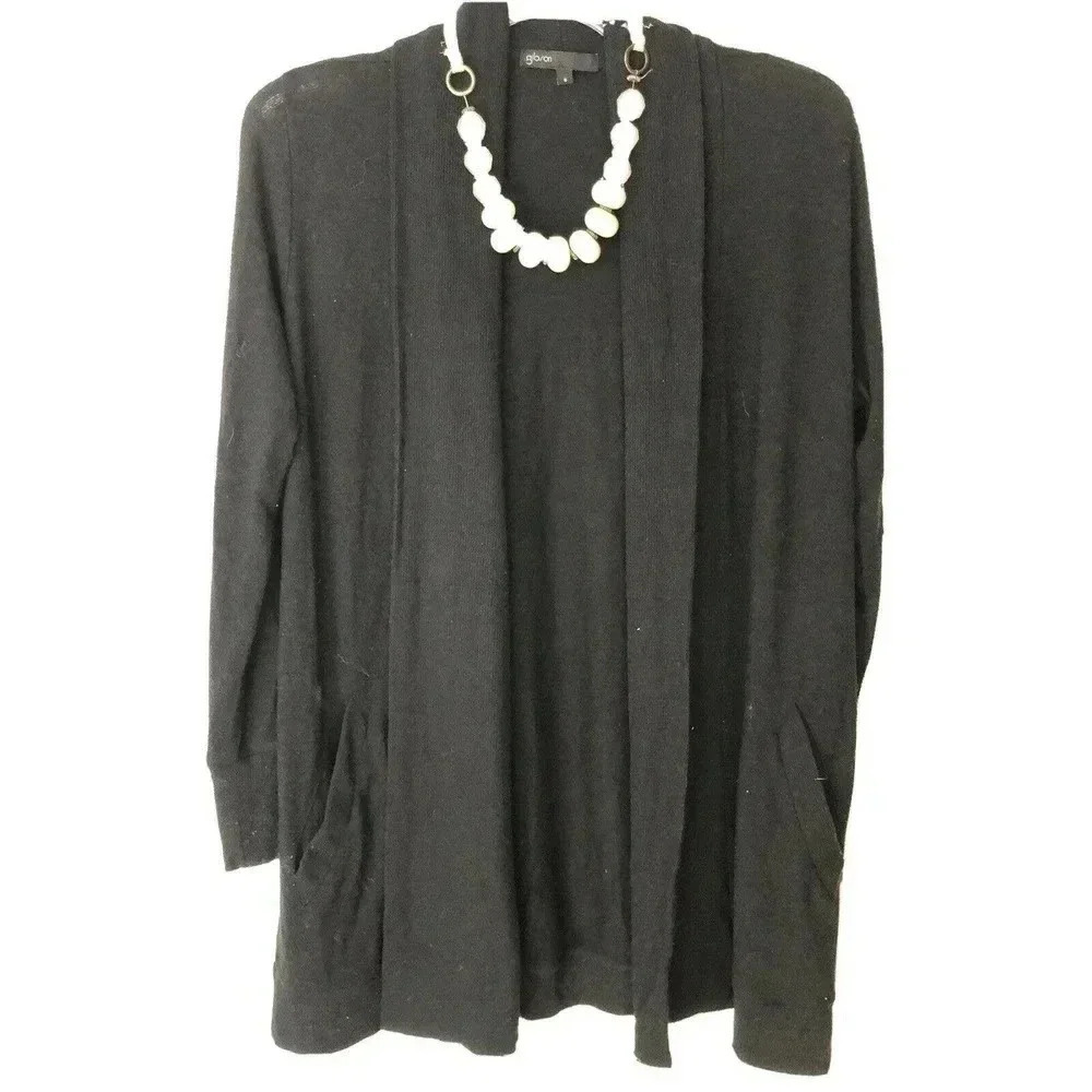 Gibson Look Women's Open‎ Ribbed Hem Long Sleeve Cardigan DB8 Black Size PM